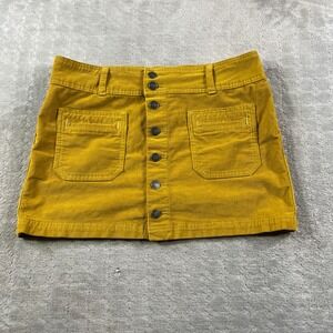 We The Free Mini Skirt Womens 29 Mustard Yellow Corduroy Button Patch Pocket